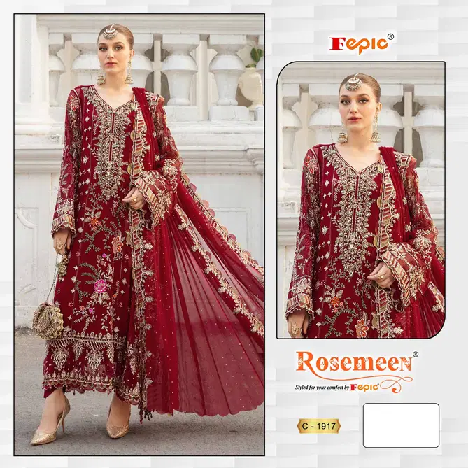 C 1917 Rosemeen By Fepic Organza Embroidery Pakistani Suits Wholesale Market